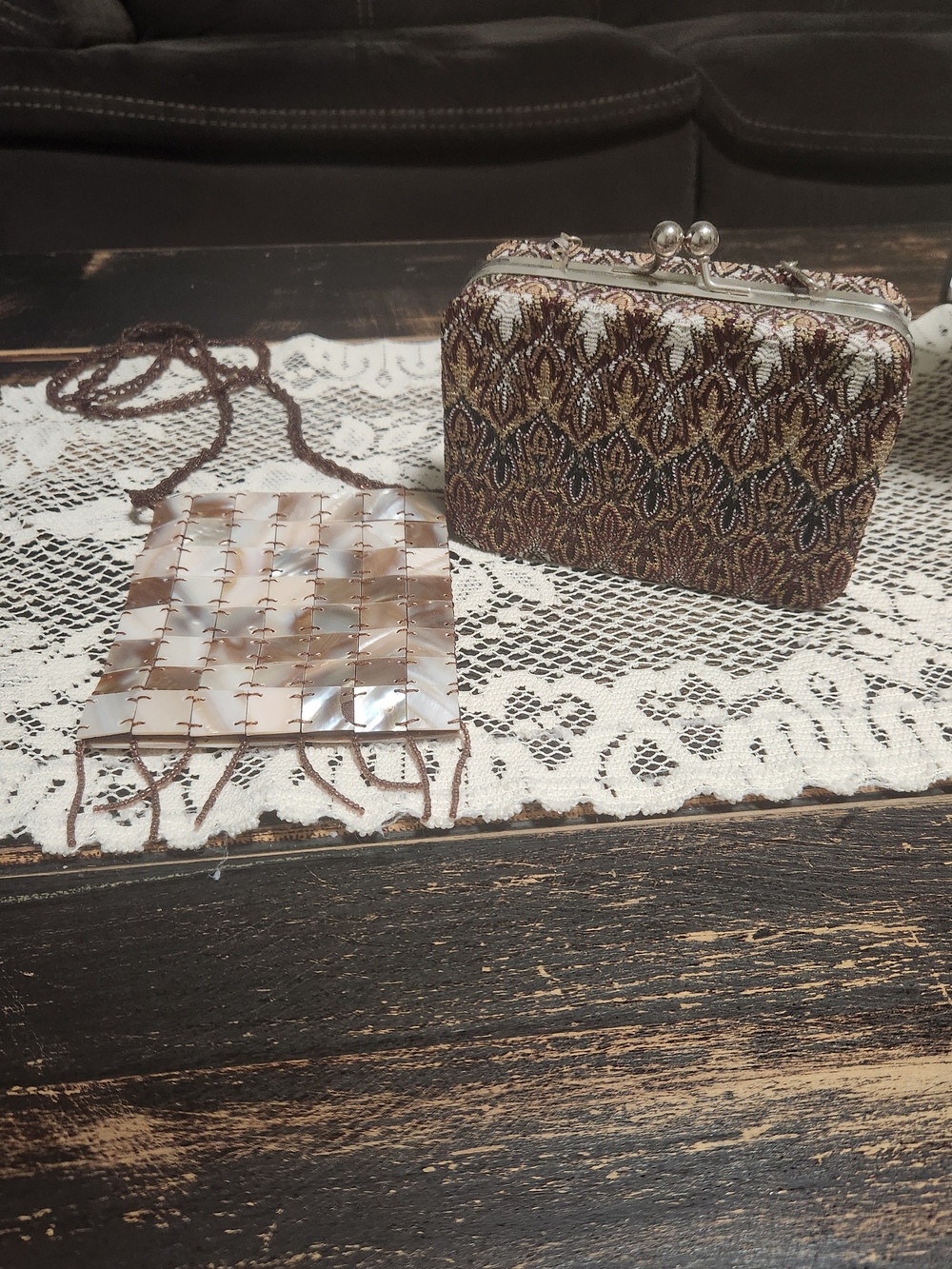Vintage Boho Evening Bag Bundle - Abalone Shell & Charming Charlie Clutch